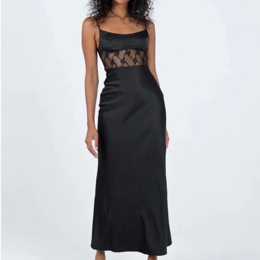 Hello Molly Satin Lace Maxi Dress “Create With Confidence” - Black NWT XS